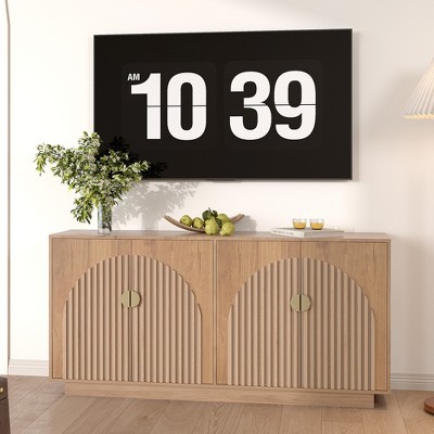 63" Sideboard Buffet Cabinet, Entryway Coffee Bar Cabinet with Gold Handles, Wood Media Console Table, Credenza Buffet Table for Living Room