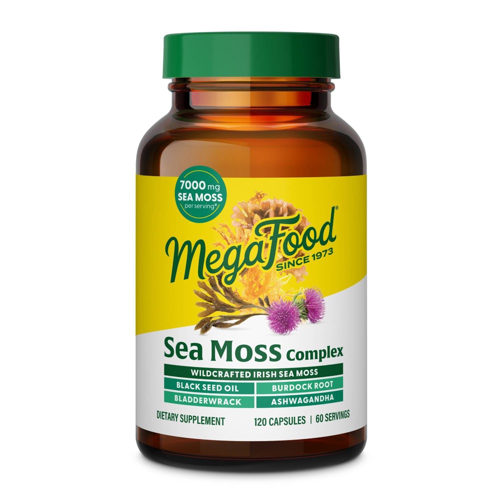 MegaFood Sea Moss Complex Capsules with Black Seed Oil, Gut, Skin & Immune Support, Vegan - 120ct