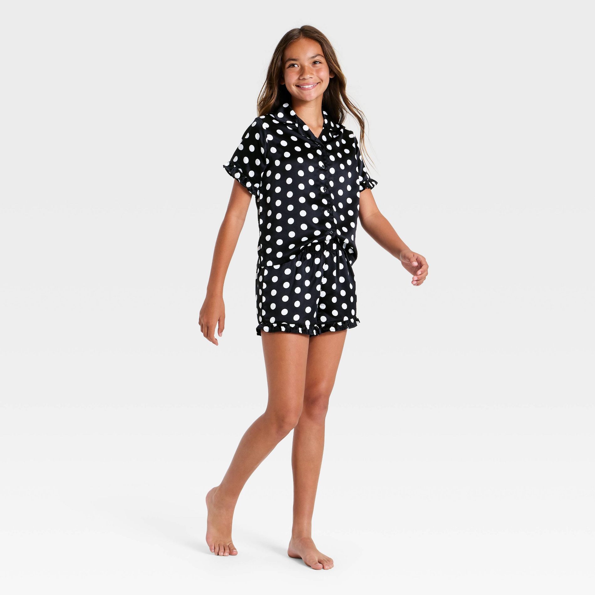 Girls' 2pc Satin Button-Down Pajama Set - art class™