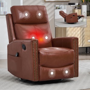 ChicFurnit Living Room Chair Arm Chair Accent Chair Leather Rocker Swivel Recliner with Massage Heat for Living Room, Red/Yellow/Blue/Orange/Brown - 1 of 4