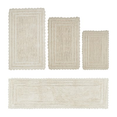 Lilly Crochet Collection 100% Cotton Tufted Reversible 4-Piece Bath Rug Set – Super Absorbent, Machine Washable Bathroom Mats with Crochet Pattern