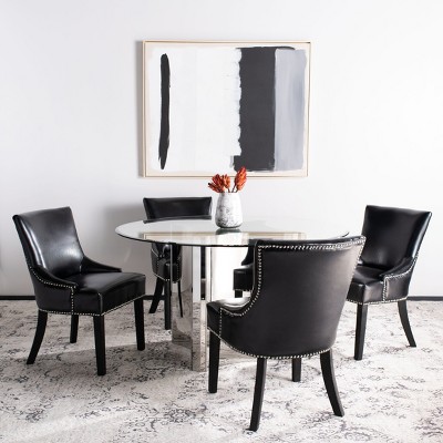Transitional Black Leather Upholstered Parsons Side Chair
