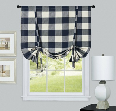 Kate Aurora Country Farmhouse Buffalo Plaid Gingham Single Tie Up Window Curtain Shades