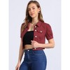 Allegra K Women's Casual Point Collar Button Down Puff Sleeve Crop Denim Jackets - 2 of 4