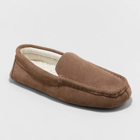 Men's Carlo Genuine Suede Moccasin Slippers - Goodfellow Co™ Brown : Target