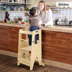 TROPOW Contemporary Kitchen Helper Step Stool: 3 Height Adjustable, Folding Montessori Toddler Tower - Safety Learning Furniture - 1 of 4