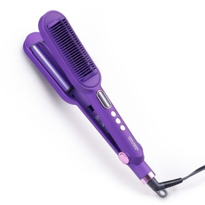 JOHN FRIEDA Heated Hairbrush & Waver – 2-in-1 Ceramic Straightener Brush, 4 Heat Settings, Fast Heat-Up, Auto Shut-Off, Anti-Frizz Styling