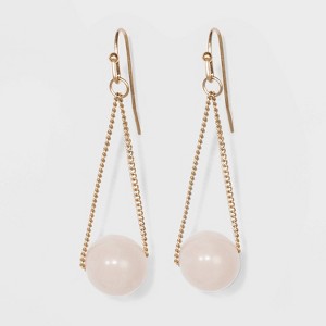 Chain and Semi-Precious Rose Quartz Bead Drop Earrings - Universal Thread Pink, Women