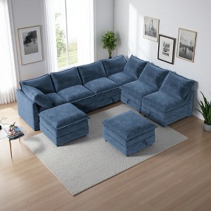 126" Modular U-Shaped Sectional Sofa Bed with Storage Seat & Faux Double-Layer Cushions - 1 of 4