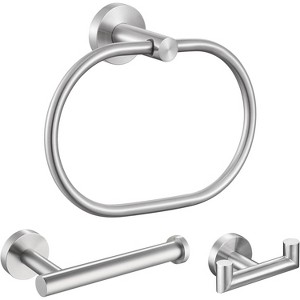 Mixxidea Round Double Towel Hook Bundle with Toilet Paper Holder, Oval Towel Ring (Brushed Nickel) - 1 of 3