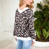 Anna-Kaci Women's Leopard Print V-Neck Long Sleeve Pullover with Contrast Trim for Daily Wear - 3 of 4