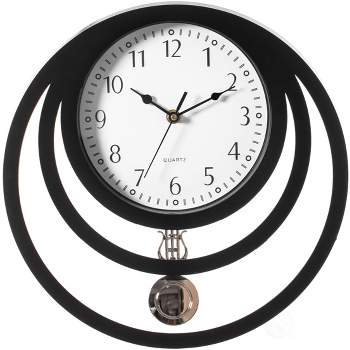 Clockswise Decorative Modern Unique Round Plastic Wall Clock with Circles, for Living Room, Kitchen, or Dining Room, Black