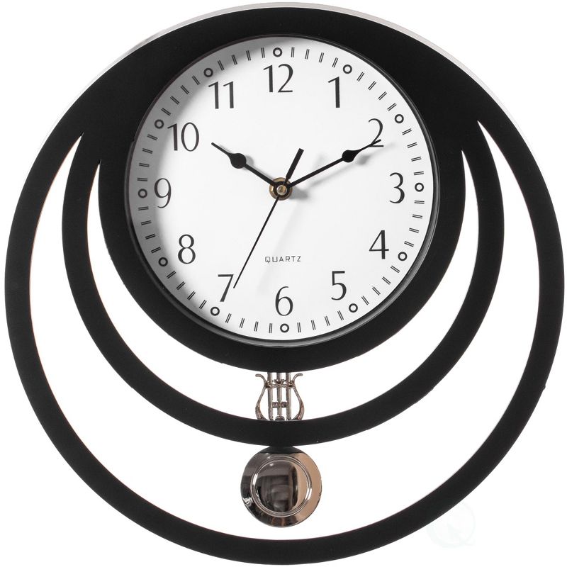 Clockswise Decorative Modern Unique Round Plastic Wall Clock with Circles, for Living Room, Kitchen, or Dining Room, Black, 1 of 8