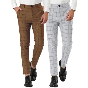 Lars Amadeus Men's Plaid Printed Slim Fit Flat Front Business Checked Trousers 2 Packs - 1 of 4