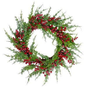 Northlight Real Touch™️ Iced Berries and Pine Artificial Christmas Wreath  - 24" - Unlit - 1 of 4