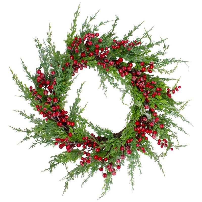 Northlight Real Touch™️ Iced Berries and Pine Artificial Christmas Wreath  - 24" - Unlit, 1 of 7