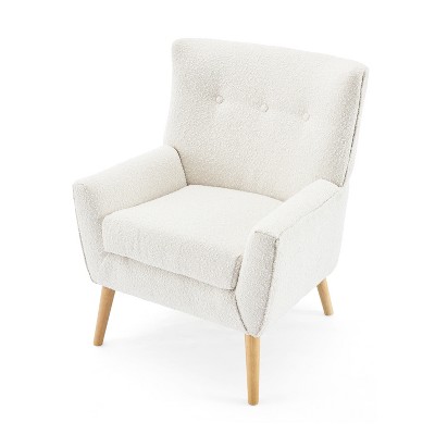 Vynxaria Mid-Century Modern Accent Chair Button-Tufted Back, Granular Plush Fabric, Rubber Wood Legs, Ergonomic Design, Easy Installation