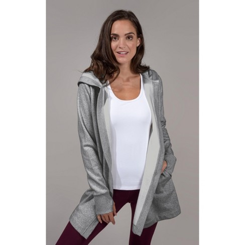 90 Degree By Reflex - Women's Heavy Fleece Open Hooded Cardigan - Htr.  Charcoal - Large : Target