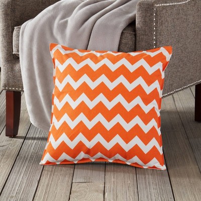 Orange Chevron Cotton Canvas 20" Square Throw Pillow