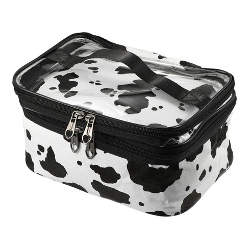 Unique Bargains Black White Double Layer Makeup Bag Cosmetic Travel Bag Case  Large Makeup Bag Make Up Organizer Bag For Women Cows Texture 1 Pc : Target