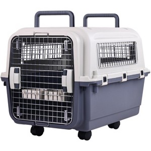 Gulches Plastic Dog Kennel, Pet Transport, Rolling Plastic Airline Approved Wire Door Travelling Dog Crate, Small/Medium/Large - 1 of 4