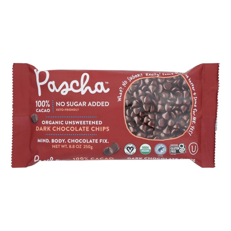 Pascha 100% Cacao No Sugar Added Organic Unsweetened Dark Chocolate Chips - Case of 6/8.8 oz, 2 of 8