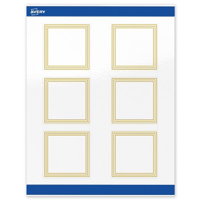 Avery Printable Square Labels, Gold Multi-Lined Border, 3" x 3", Glossy White Square Labels, Permanent, Laser/Inkjet, 60ct, Great for Product Labels