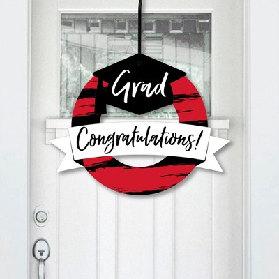 Big Dot of Happiness Red Grad - Best is Yet to Come - Outdoor Red Graduation Party Decor - Front Door Wreath