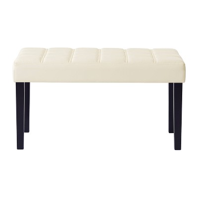 White Leatherette Tufted Ottoman with Dark Espresso Legs