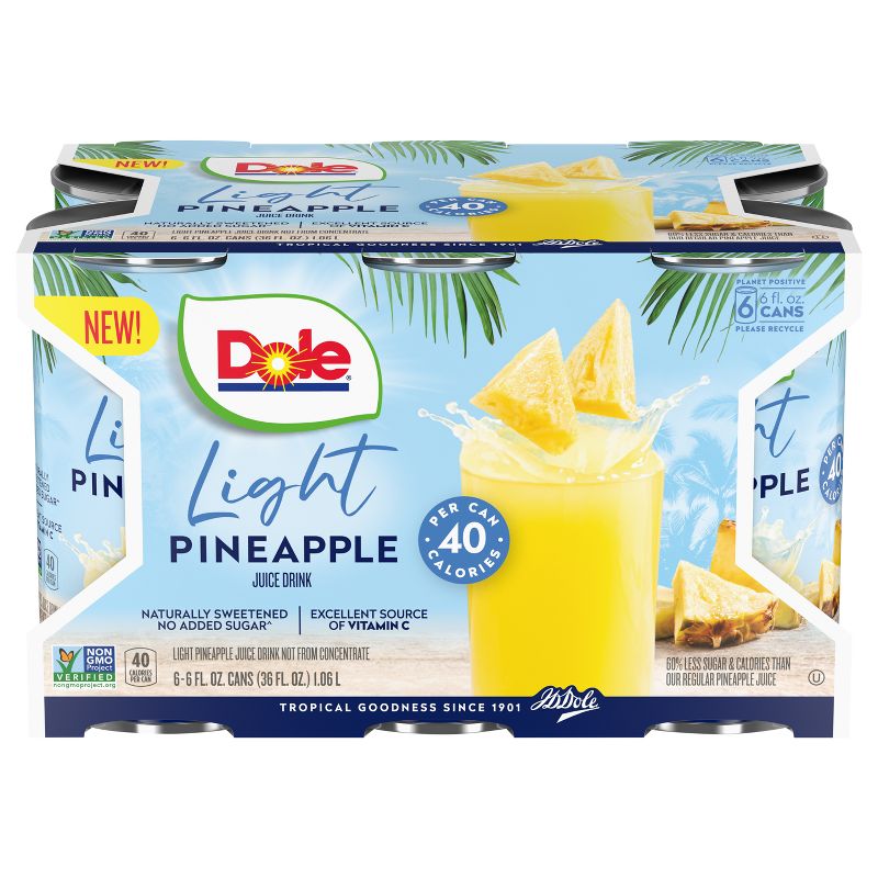 Dole Lite Pineapple Juice - 6pk/6 fl oz Cans, 1 of 6