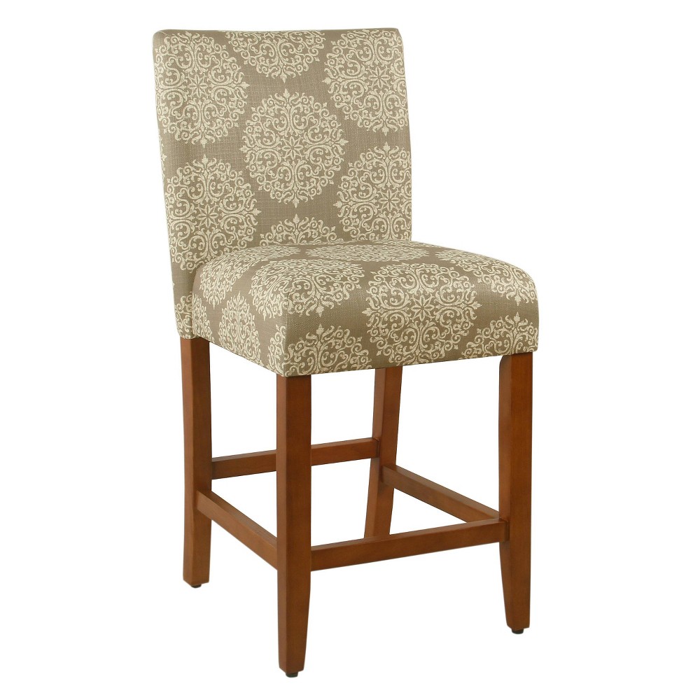 Photos - Chair HomePop 24" Braeburn Counter Height Barstool Taupe/Medallion Cream: Upholstered, Rubberwood Legs, Farmhouse Style