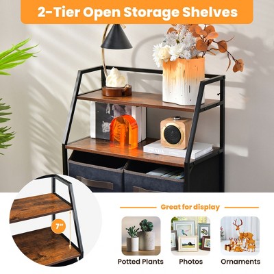 Industrial Black and Rustic Brown 4-Drawer Dresser with Shelves