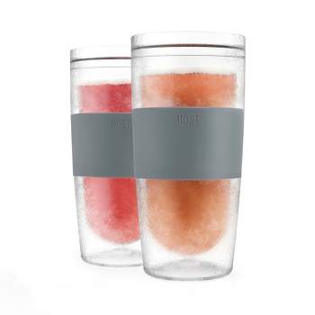 Host Tumbler Freeze Two Pack, Plastic Double Wall Insulated Freezer Chiller Travel Drinkware, Comfort Silicone Grip, Set of 2, Grey