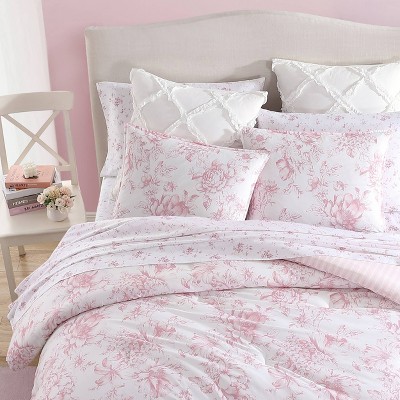 Delphine Pink Cotton Reversible King Comforter Set with Shams