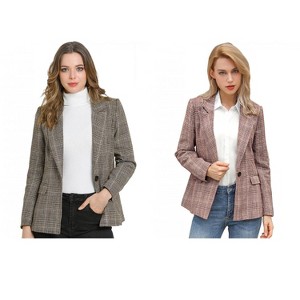 INSPIRE CHIC Women's Notched Lapel One Button Boyfriend Plaid Suit Blazer 2 Packs - 1 of 4