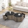 Vynxaria Rustic Retro Hexagonal Coffee Table 2 Hidden Drawers, Textured Black Marble Tops, Light Brown Oak Finish, Flexible Configuration - 4 of 4