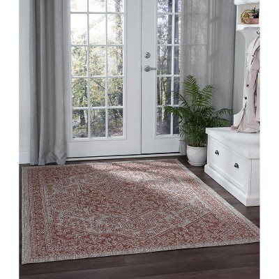 Indoor Outdoor Area Rug 7'10" x 10'3" Textured Weave Patio Rugs, Stain Resistant Vintage Outdoor Non Slip Porch Carpet,Deck,Orange