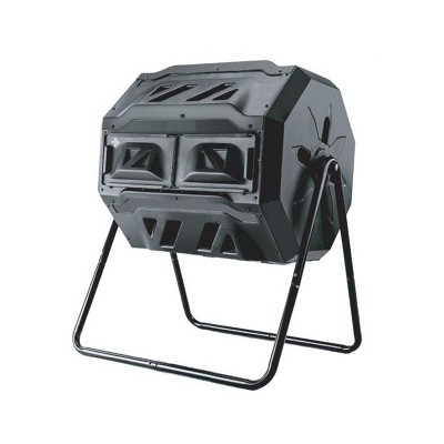 Tumbleweed 160 Liter 42 Gallon Indoor Outdoor Dual Chamber Container Bin Garden Compost Tumbler with Metal Stand and Sliding Lock Lid, Dark Green