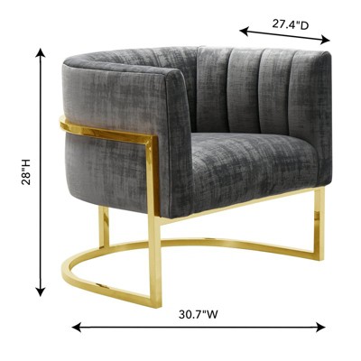 Grey Washed Velvet Accent Chair with Gold Metal Frame