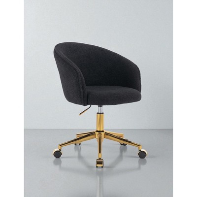 Mshliw Modern Faux Fur Swivel Office Chair with High Back, Adjustable Height, Dining Chair, Golden Metal Base & Armrests for Bedroom or Office