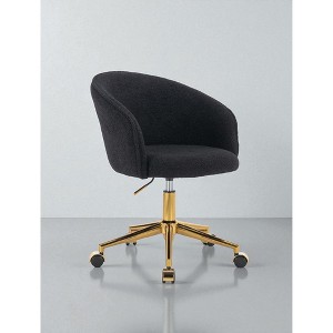 Mshliw Modern Faux Fur Swivel Office Chair with High Back, Adjustable Height, Dining Chair, Golden Metal Base & Armrests for Bedroom or Office - 1 of 4