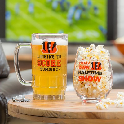 Evergreen Cincinnati Bengals, Stemless 17OZ Wine & Beer 16 OZ Gift Set