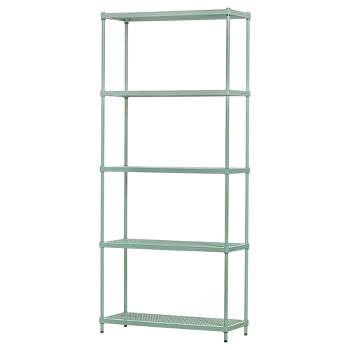 Design Ideas MeshWorks 5 Tier Full Size Metal Storage Shelving Unit Bookshelf, for Kitchen, Office, and Garage, 31.1" x 13" x 70.9", Sage Green
