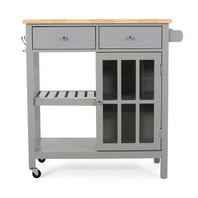GDFStudio Aidah Contemporary Wood Kitchen Cart with Wheels, Gray/Natural