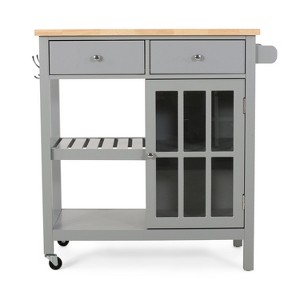 GDFStudio Aidah Contemporary Wood Kitchen Cart with Wheels, Gray/Natural - 1 of 4