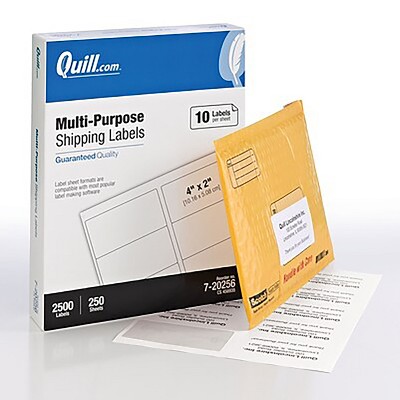Quill Brand Laser/Inkjet Shipping Labels 2" x 4" WE 10 Labels/Sheet 720256