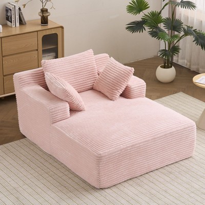Efomao 66inx48in Chaise Longue Chair Indoor Modern Upholstered Corduroy Deep Seat Sofa Bed with Armrests No Assembly Required Pink