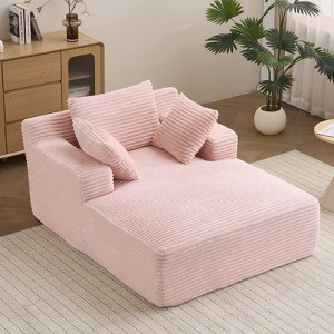 Efomao 66inx48in Chaise Longue Chair Indoor Modern Upholstered Corduroy Deep Seat Sofa Bed with Armrests No Assembly Required Pink - 1 of 4