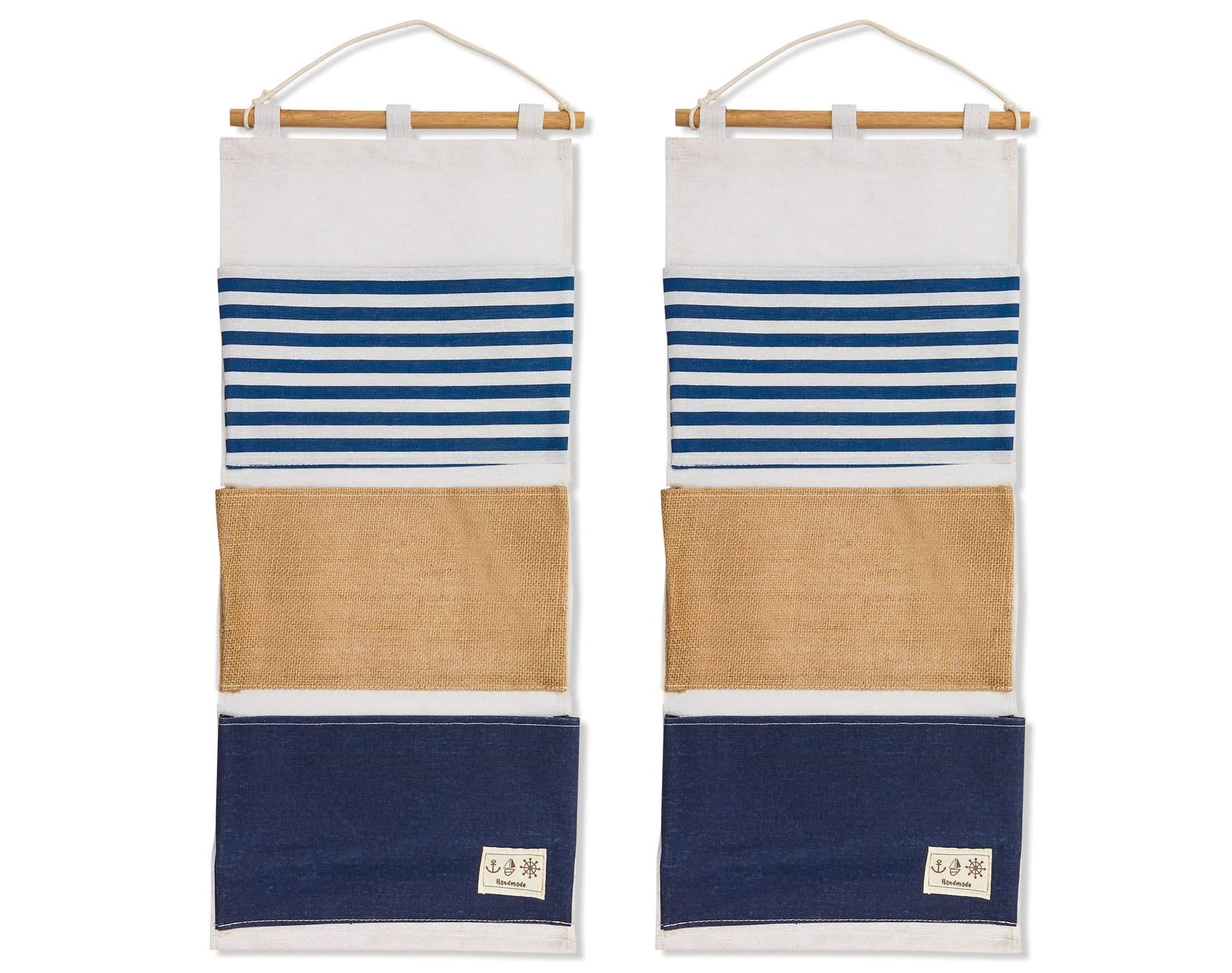 Juvale 2-Pack Over the Door Closet Wall Hanging Organizer, Wall Mounted Storage Bag Case 3 Pockets Lined Cotton Fabric, 11.75”x27”