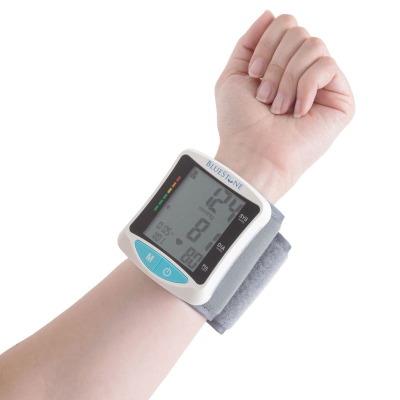 Automatic Wrist Blood Pressure Monitor with Digital LCD Display Screen - Fast BP and Pulse Readings and Adjustable Cuff by Bluestone (White), 1 of 7